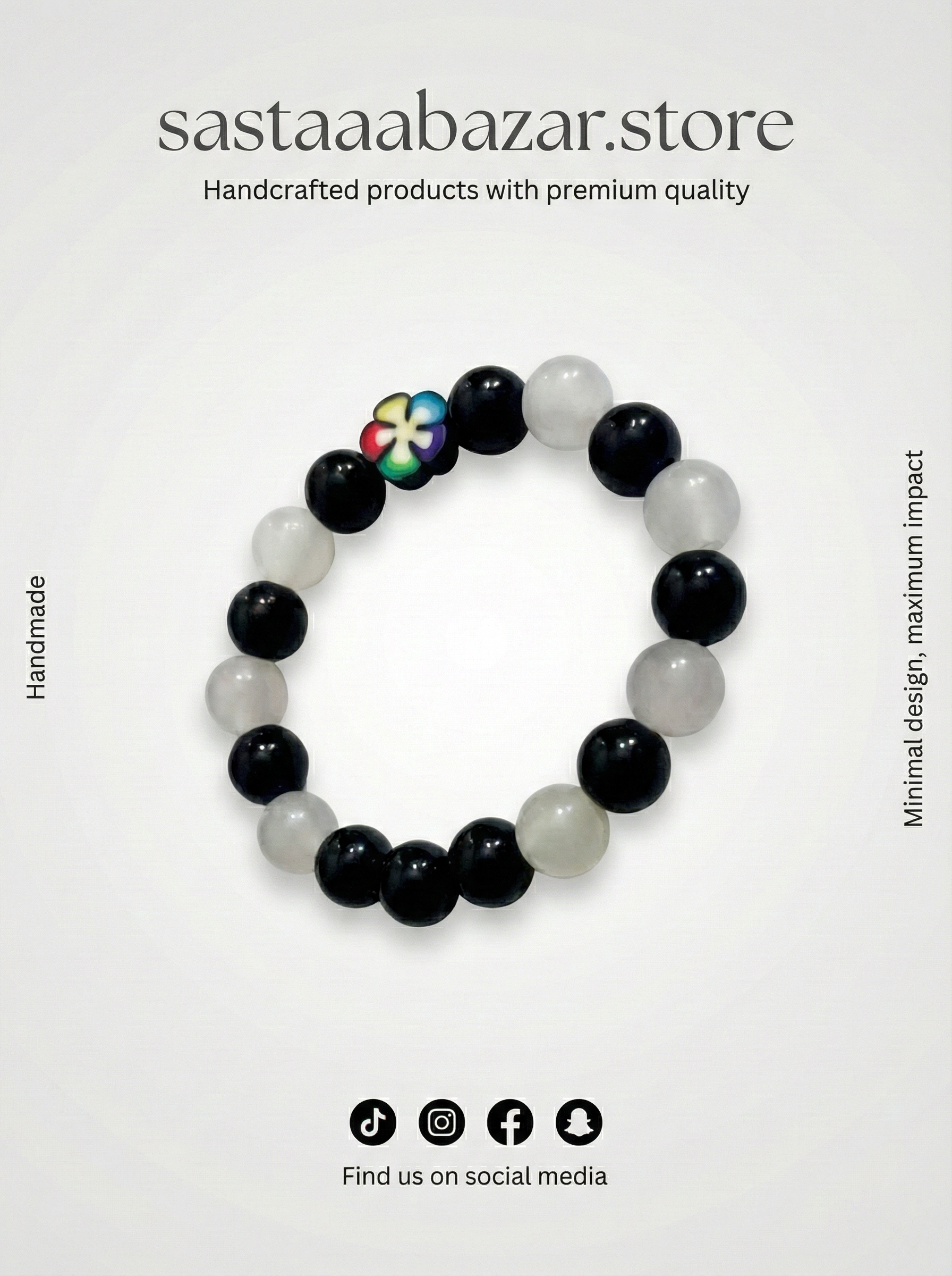 Black & White Yin Yang Flower Bracelet